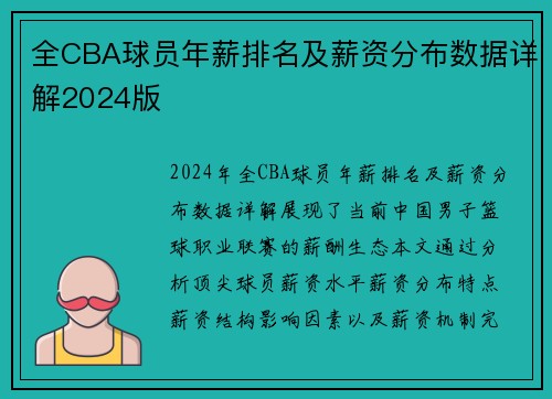 全CBA球员年薪排名及薪资分布数据详解2024版