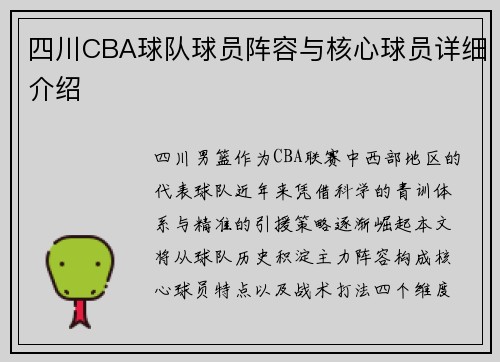 四川CBA球队球员阵容与核心球员详细介绍